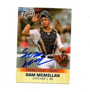 Sam McMillan 2018 Connecticut Tigers auto signed team rookie card Live Oak FL