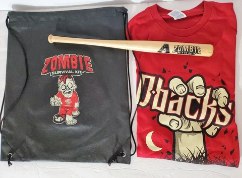 Diamondbacks 2014 Zombie Night Survival Kit - Mini Bat , Large T-shirt & Bag NEW Cover
