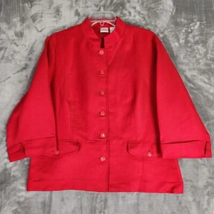 Blazer donna Emma James Liz Claiborne 14 rosso misto lino manica 3/4 senza colletto - Foto 1 di 7
