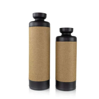 Jarrones de piso alto de metal marrón de gran tamaño - Juego de 2 Foto 1 de 2