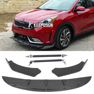 For KIA Niro RIO Gloss Front Bumper Lip Splitter Spoiler Lower Chin + 2x Rods - Image 1 of 4