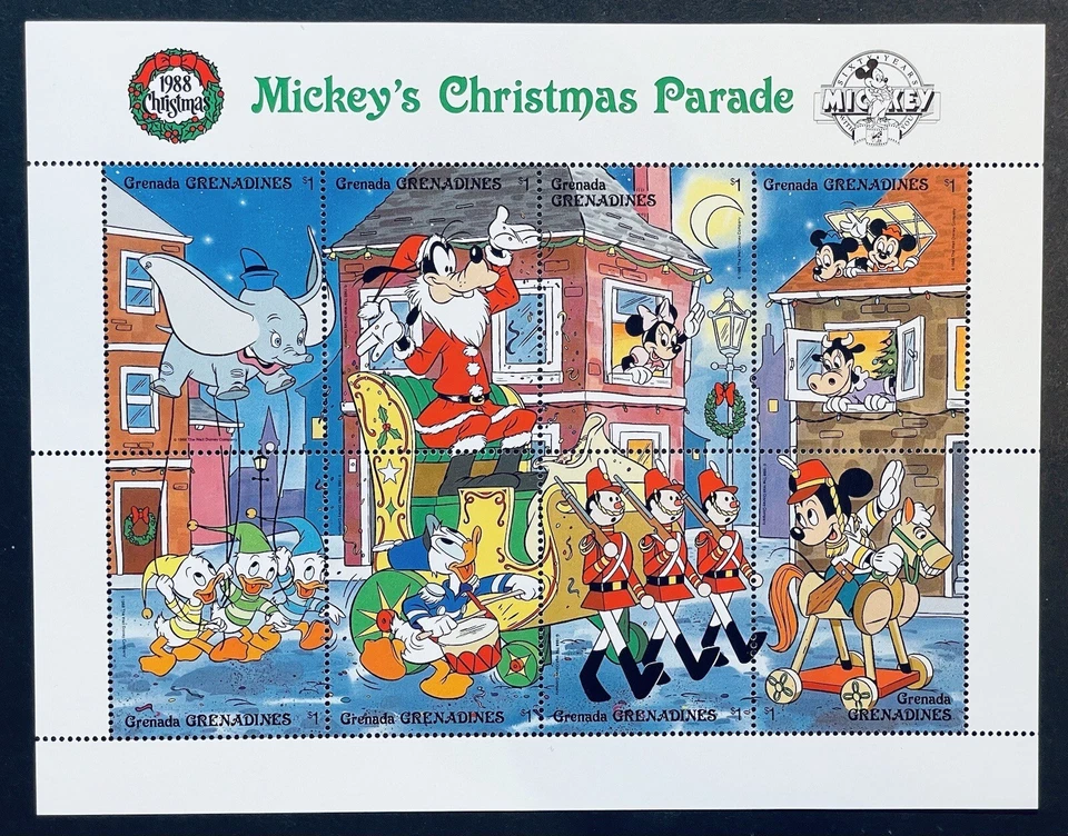 GRENADA MICKEYS CHRISTMAS PARADE DISNEY STAMPS 1988 MNH MICKEY'S 60TH ANV GOOFY - Image 1 of 1