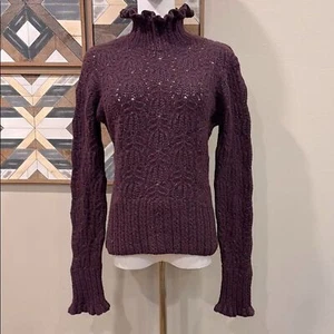 Ralph Lauren Black Label Crochet Open Knit Merino Wool Cashmere Ruffle Sweater - Picture 1 of 12