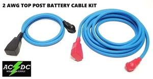 Battery Relocation Kit, # 2 Awg Welding Cable,Top Post 12' BLUE/ 3' BLUE W BOOTS - Picture 1 of 9