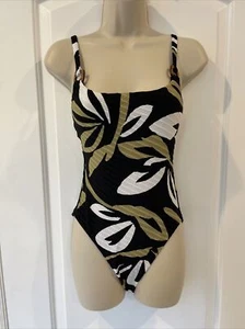 Seafolly Size 4 Black Laguna Ring Maillot One Piece Swimsuit Floral Retail$159 - Picture 1 of 19