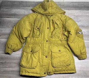 Triple Fat Goose Down Filled Puffer Jacket Hooded Adjustable Waist Size L Green - Picture 1 of 11
