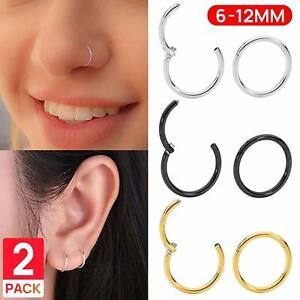 2X Nose Lip Ear Ring Hoop Rings Surgical Body Piercing Earring Stud 6 - 12 MM
