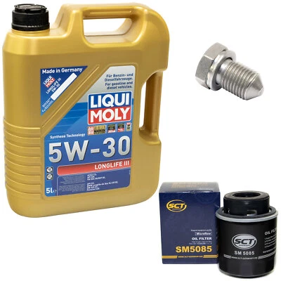 LIQUI MOLY Motoröl Set 5W-30 5 Liter + Ölfilter SM 5085 + Schraube für Audi Seat Skoda VW