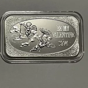 Be My Valentine Gift Bar 1 Troy Oz .999 Fine Silver Medal Ingot Heart 💘 Cupid - Picture 1 of 16