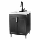 Tehila Utility Sink with Cabinet Vanity with Black Finish Pull-Down Faucet - Bla