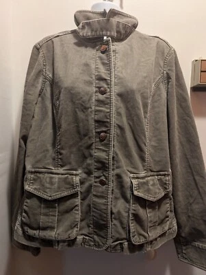 Chaqueta de pana grande verde con botones con bolsillos Eddie Bauer para mujer Foto 1 de 4