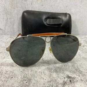 Shooter Aviator Style Sunglasses with Case Silver Tone Frame Black Lens - Picture 1 of 4