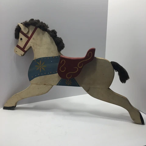 Wood Horse Picture Rustic Primitive Rocking Horse Wall Hanging Decor 18” X 28” Cover