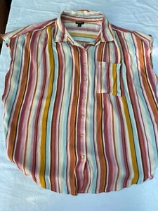 Damenbluse 2 x Torrid hauchdünnes Tanktop Knopfleiste ärmellos hell gestreift gebraucht, in einwandfreiem Zustand - Bild 1 von 2