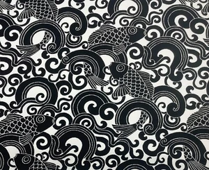 PKL STUDIO WAVEFORM ONYX BLACK WHITE FISHES OUTDOOR INDOOR FABRIC BTY 54"W - Picture 1 of 6