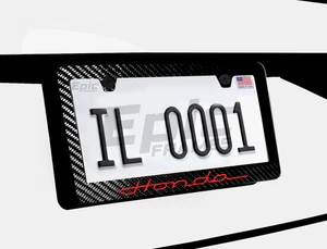Red Honda Classic Carbon Fiber License Plate Frame with Screws & Caps - Picture 1 of 3