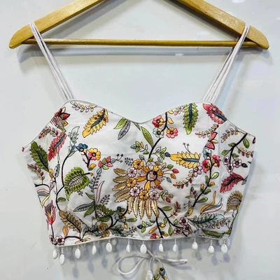 Blusa Sari India Blanca ReadyMade Diseñador Boda Novia Sari Blusa Choli Foto 1 de 2