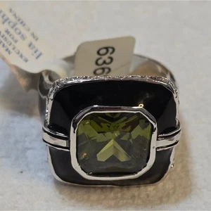 Lia Sophia Vintage Green Crystal Black Enamel Silver tone Ring size 11 New! - Picture 1 of 7
