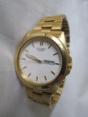 Vintage Mens Citizen Quartz Gold Plated Date Wristwatch Working Well New Battery - image 1 of 4