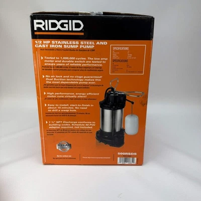*NOVO* Bomba cárter de sucção dupla de aço inoxidável Ridgid 1/2 HP, 500RSDS - Imagem 1 de 4