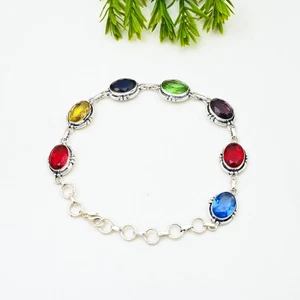 Peridot Gemstone 925 Sterling Silver Handmade Jewelry Bracelet Gift For Love - Picture 1 of 5