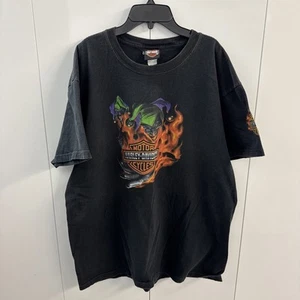 Vintage Harley Davidson Fire Flames Jester Joker Rare T Shirt Size XL Black Y2K - Picture 1 of 10