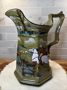 Buffalo Pottery Deldare Ware Pitcher 1908 Antique The Fallowfield Hunt 10” - Picture 1 of 17