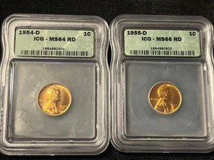Slabbed Lincoln Penny Lot!! 1954-D & 1955-D ICG see Photos - Picture 1 of 2