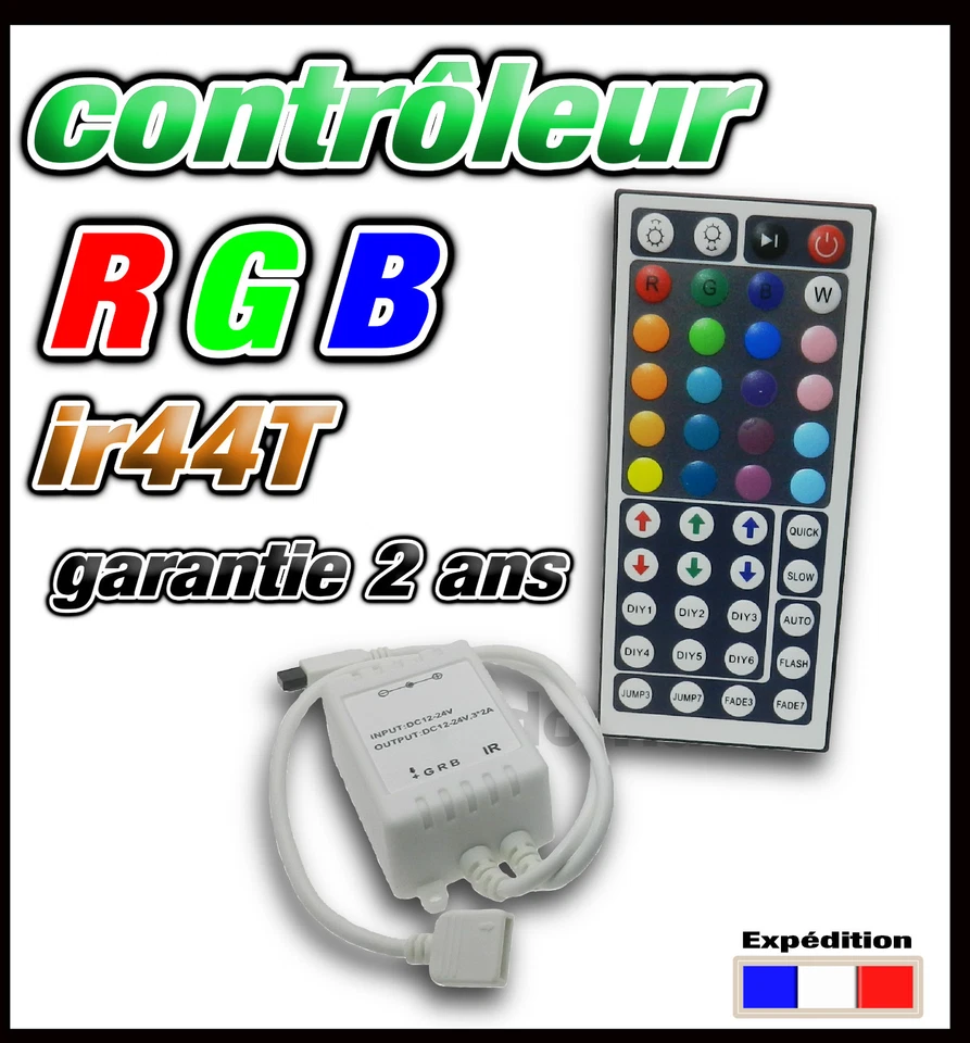 825# contrôleur  pour bande LED souple RGB / RVB strip LED controller IR 44t - Bild 1 von 1