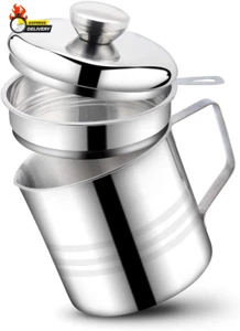 Stainless Steel Bacon Grease Container with Mesh Strainer Screen,1.2L/5 Cups Coo - Picture 1 of 12