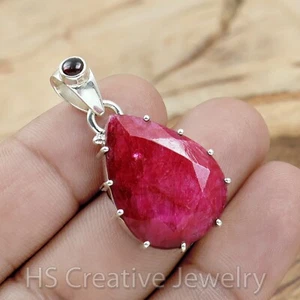 Indian Ruby & Garnet 925 Sterling Silver Handmade Pendant Jewelry for Women - Picture 1 of 3