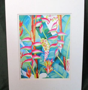 VINTAGE SIGNED BOTANICAL PRINT BY JOCELYN CHENG Matted 16" x 20" Tropical Flower - Picture 1 of 4