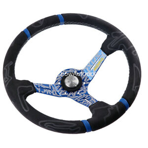 Blue momo ULTRA 350mm/14'' Deep Dish Suede Racing Car Sport Steering Wheel