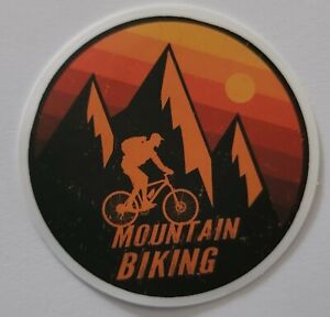 Mountain Biking Person Riding In Front of Mountain Multicolor Sticker Decal Cool