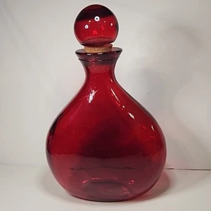 Amanda Spain Ruby Red Recycled Lidded Glass Bottle Glass Stopper 14" EUC - Picture 1 of 7