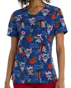 Womens Disney Lilo and Stitch Scrub Top Shirt S M L XL PLUS Size 2X 3X Christmas - Picture 1 of 7