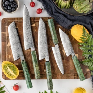 Damascus Steel Kitchen Chef Knife Stable Wood Japanese Style Cutting - Picture 1 of 19