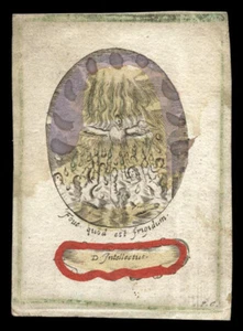 santino incisione 1700 SPIRITO SANTO ,L'INTELLETTO-ANIME PURGATORIO  dip. a mano - Imagen 1 de 1