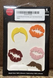 Luciano Gourmet 100% Silicone Reusable Mustache Drink Markers -6 pieces- NEW NIP - Picture 1 of 7