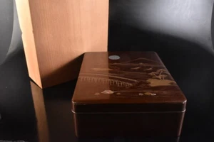 D3523: XF Japanese Wooden Lacquer ware pattern CONTAINER Accessories Case Box - Picture 1 of 8
