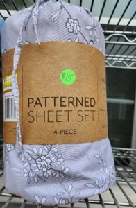Ultra Soft 4 Piece Floral Patterned Light Gray Microfiber King Sheet Set - Picture 1 of 5