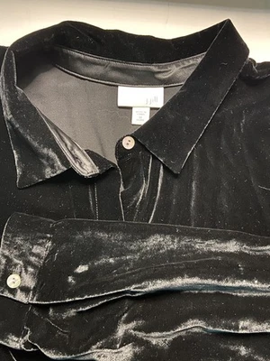 Top túnica Jill terciopelo botón delantero mezcla seda negro pequeño XL caprichoso Foto 1 de 4