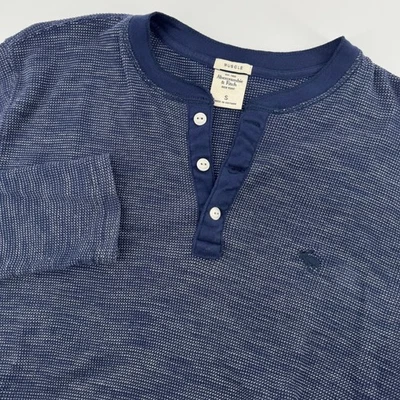 Abercrombie & Fitch Muscle Fit Henley Long Sleeve Shirt Mens Size S Blue - Image 1 of 4