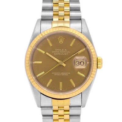 Rolex Datejust Turn-O-Graph 16263 Auto 36mm Tan Dial YG Fluted Bezel T/T w.Box - Image 1 of 4