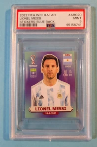 2022 Panini World Cup Qatar Sticker BLUE Back Lionel Messi #ARG20 PSA 9 MINT ⚽ - Picture 1 of 2