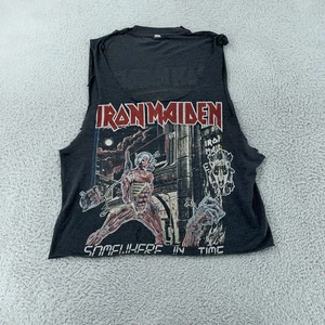 TRASHED Vtg 80s Iron Maiden CUTOFF T-Shirt CROPPED M Somewhere In Time 1987 - Picture 1 of 10