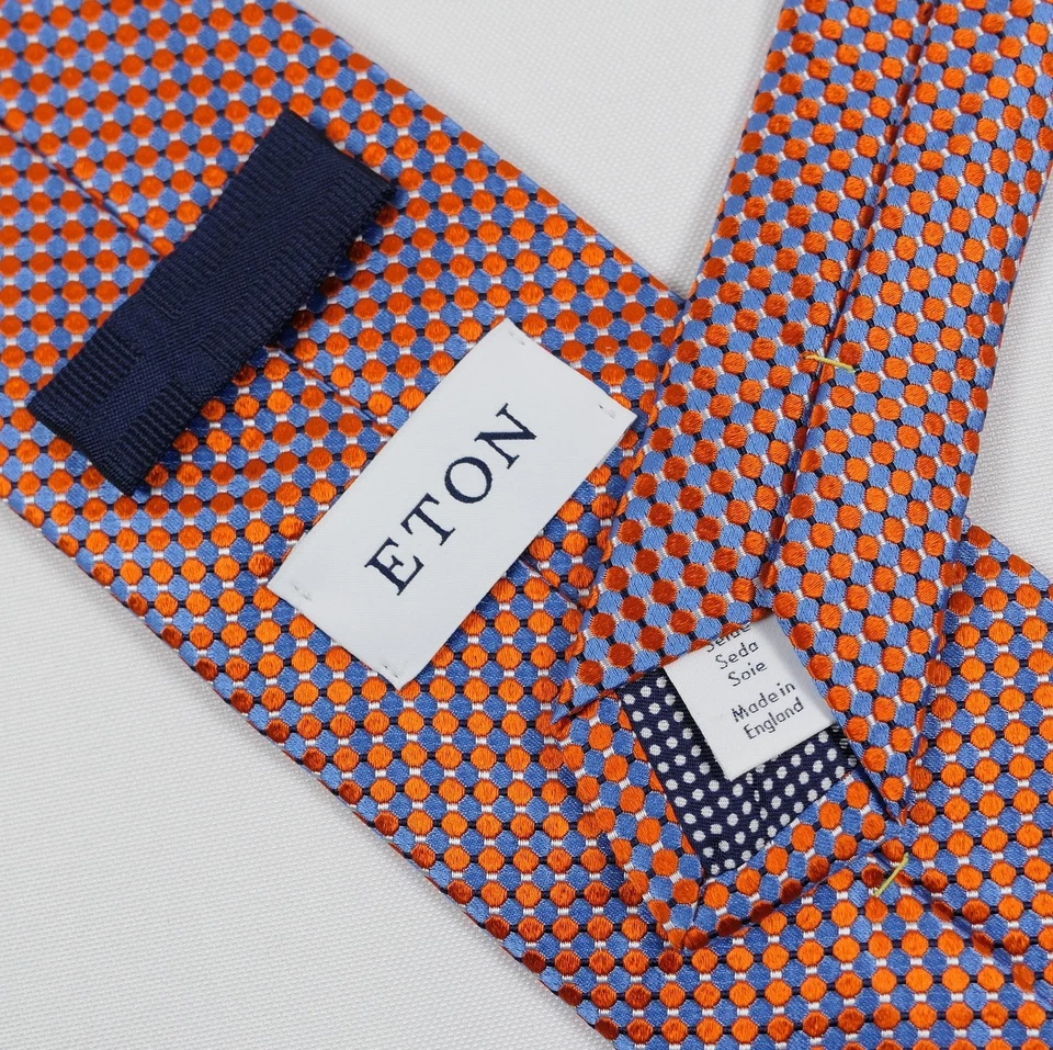 ¡COMO NUEVO! Corbata Eton Hecha en Inglaterra Cuello de Seda Naranja y Azul Brillo Lunares GEO 59" Foto 1 de 4