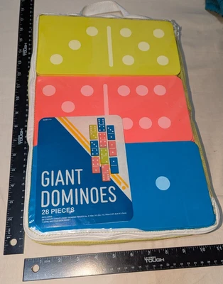 28 Giant Foam Dominoes, For Kids Ages 6+, 5"x10"x0.2", Green Pink Blue, w/ Case - Image 1 of 3