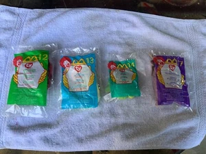 4-2000 Teenie Beanie Babies McDonalds #12 13 14 17 Happy Meals coral neon spring - Picture 1 of 2