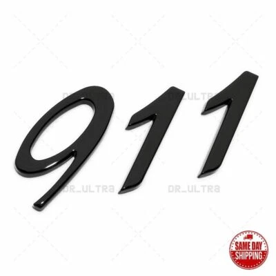 Insignia de parachoques trasero negro brillante 911 con logotipo letras puerta levadiza emblema tapa de cubierta Foto 1 de 4